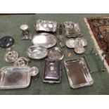 Qty of good quality silver plate including pair of chamberstick snuffers, entre dishes