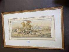 HENRY EARP watercolour, "Cattle before a church" label on verso - View from the fields of