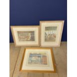 SARAH BEDDINGTON, three watercolours, "Fairground horses, Cosmopolitan, & Deckchair & ladder" each