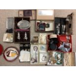 Miscellaneous lot to include Qty of costume jewellery, silver plate, vintage nurses medical syringes