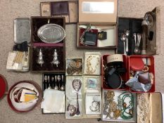 Miscellaneous lot to include Qty of costume jewellery, silver plate, vintage nurses medical syringes