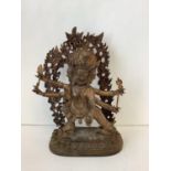 Oriental brass figure of a six armed god