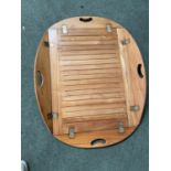 2 wooden Butlers trays and one folding stand