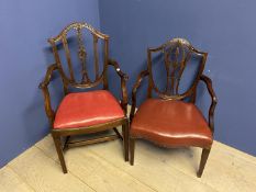 Good quality George lll mahogany chair upholstered in red leather ; and George lll mahogany shield