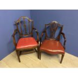 Good quality George lll mahogany chair upholstered in red leather ; and George lll mahogany shield