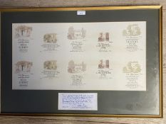 Proof sheet of wine labels, framed and glazed