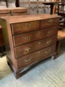 Early C19th oak chest of 2 short over 3 long graduated drawers with brass drop handles on tall