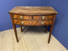 Late Regency crossbanded mahogany bow front side table with 2short over 1 long drawer, 78cmL x 74 cm