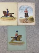 3 C20th watercolours on card of "Mounted Soldiers", 2 signed lower left (Gloucestershire Hussars and