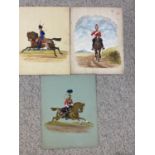 3 C20th watercolours on card of "Mounted Soldiers", 2 signed lower left (Gloucestershire Hussars and