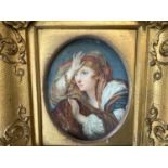 Continental oval miniature "Young woman with flowing locks pre Raphaelite style " watercolour