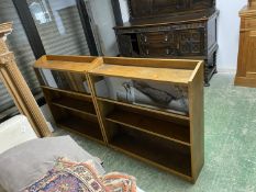 Pair modern oak part glazed open bookcase 92l x 92H x 23W Condition good, some water marks to tops