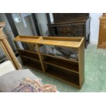 Pair modern oak part glazed open bookcase 92l x 92H x 23W Condition good, some water marks to tops