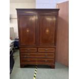 Regency inlaid mahogany linen press, with 3 original internal slides 137cmL x 215 H Condition