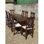Set of 8 oak barley twist dining chairs with oval bergère can back panels (all cane good) with