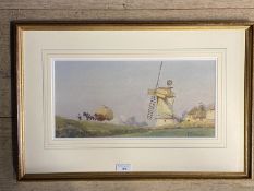 F. Torrome watercolour - A country scene at harvest time with haycart and windmill