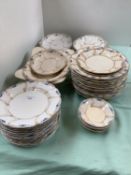 Qty Bloor Derby plates, part dinner and dessert service decorated blue and gilt, 10 dinner plates,