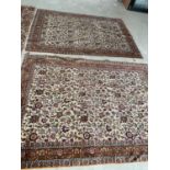Pair cream ground rugs with all over floral motif and brown border, 218 x 153cm