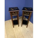 Pair of painted modern stands with a drawer 80 cmH x 31 cm square Condition general wear and chips