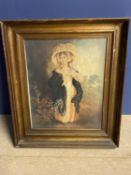 C19th watercolour Young girl in a bonnet 41 x 33 in gilt frame (Provenance: local country house