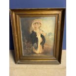 C19th watercolour Young girl in a bonnet 41 x 33 in gilt frame (Provenance: local country house