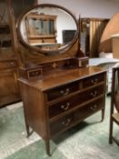 Good quality Edwardian inlaid mahogany dressing table with oval bevelled mirror over 108 cm L.