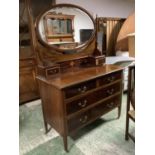 Good quality Edwardian inlaid mahogany dressing table with oval bevelled mirror over 108 cm L.
