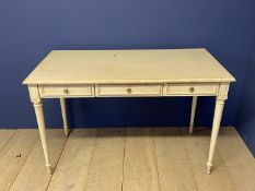 Contemporary cream painted side table with 3 drawers. 121L x 61 w. Condition rickety,