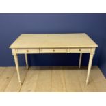 Contemporary cream painted side table with 3 drawers. 121L x 61 w. Condition rickety,