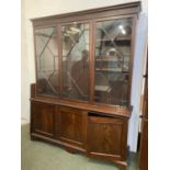 Late C19th early figured mahogany C20th library bookcase, the top of 3 astragal glazed doors,