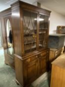 Good quality modern mahogany bookcase with a pair of glazed doors over 114 L x 206 H Condition -