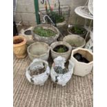 Large pair of weathered concrete circular planters and other weathered urns Condition - some