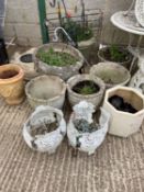 Large pair of weathered concrete circular planters and other weathered urns Condition - some