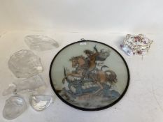 Porcelain lidded trinket box and various Mats Jonasson Swedish intaglio glass sculptures, reverse