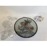 Porcelain lidded trinket box and various Mats Jonasson Swedish intaglio glass sculptures, reverse