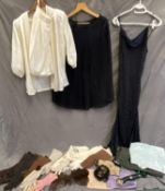 Quantity of vintage silks, clothes, gloves etc