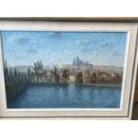 JOSEF STEPAN MALECEK (1890-1983) Oil on canvas, Prague city view along the Charles Bridge, signed