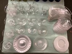 Assorted glass to include, 10 crescent shape side plates, 7 bowls, 5 dessert bowls, 6 assorted