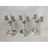 Set of 3 Herend candlesticks c.w. 3 double scones (sconces damaged) 16 cm H