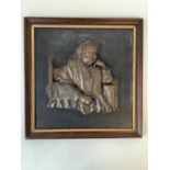 Framed relief bronze plaque of Queen Victoria seated