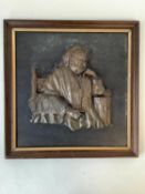 Framed relief bronze plaque of Queen Victoria seated