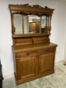 Victorian carved light oak bevelled mirror back dresser 123 cm L Condition sound some silvering to