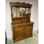 Victorian carved light oak bevelled mirror back dresser 123 cm L Condition sound some silvering to