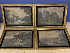 After JN Sartorious, set of 4 B&W prints, Foxhunting, in verre inglese black frames 41 x 57 (