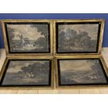 After JN Sartorious, set of 4 B&W prints, Foxhunting, in verre inglese black frames 41 x 57 (