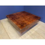 Contemporary burr walnut effect square low coffee table 90 cm square x 36 cm H. Condition. Scratches