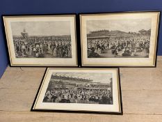 Modern limited edition set of 3 black and white prints "Melbourne cup day 1887" 38 x 60 framed and
