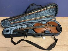 C19th Saxon Violin with two bows, cased