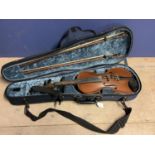 C19th Saxon Violin with two bows, cased