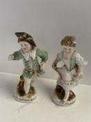 Pair small continental figurines 8 cm H blue Berlin marks to base condition: right hand foot missing